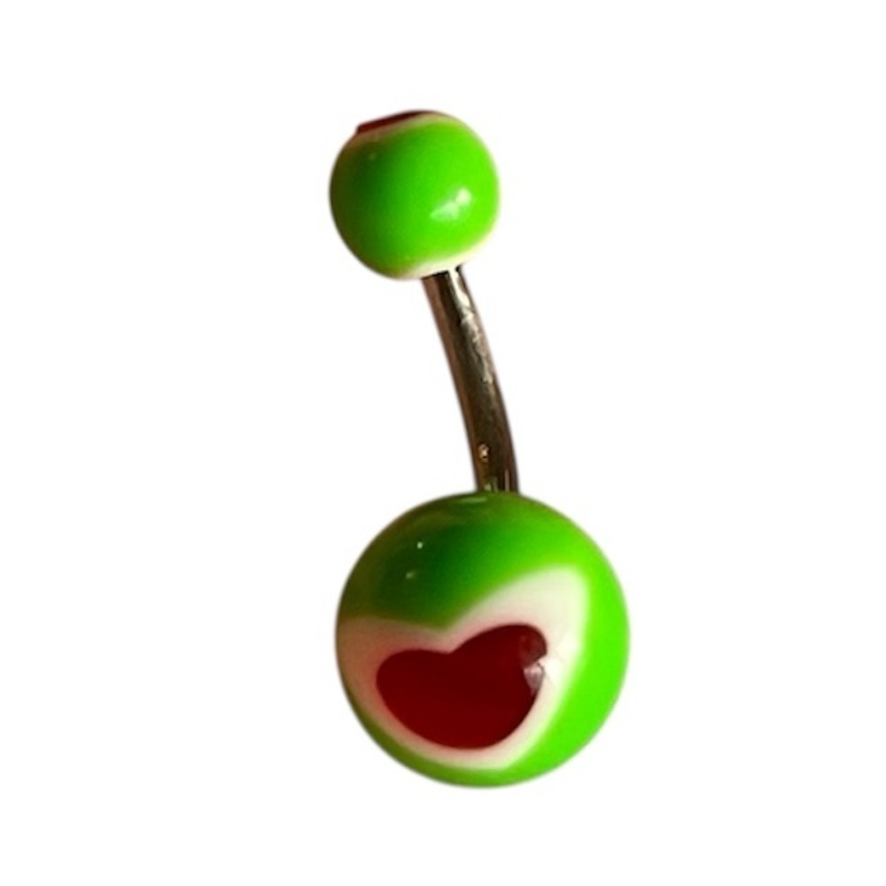 Neon Green Belly Button Ring w/ Pink Heart 💚💗✨